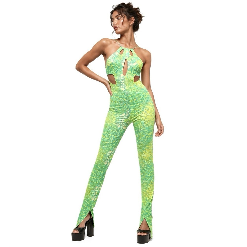 Zara Alien Halloween Halter Jumpsuit XS Psychedelic Bodycon Cosplay Acid Rave